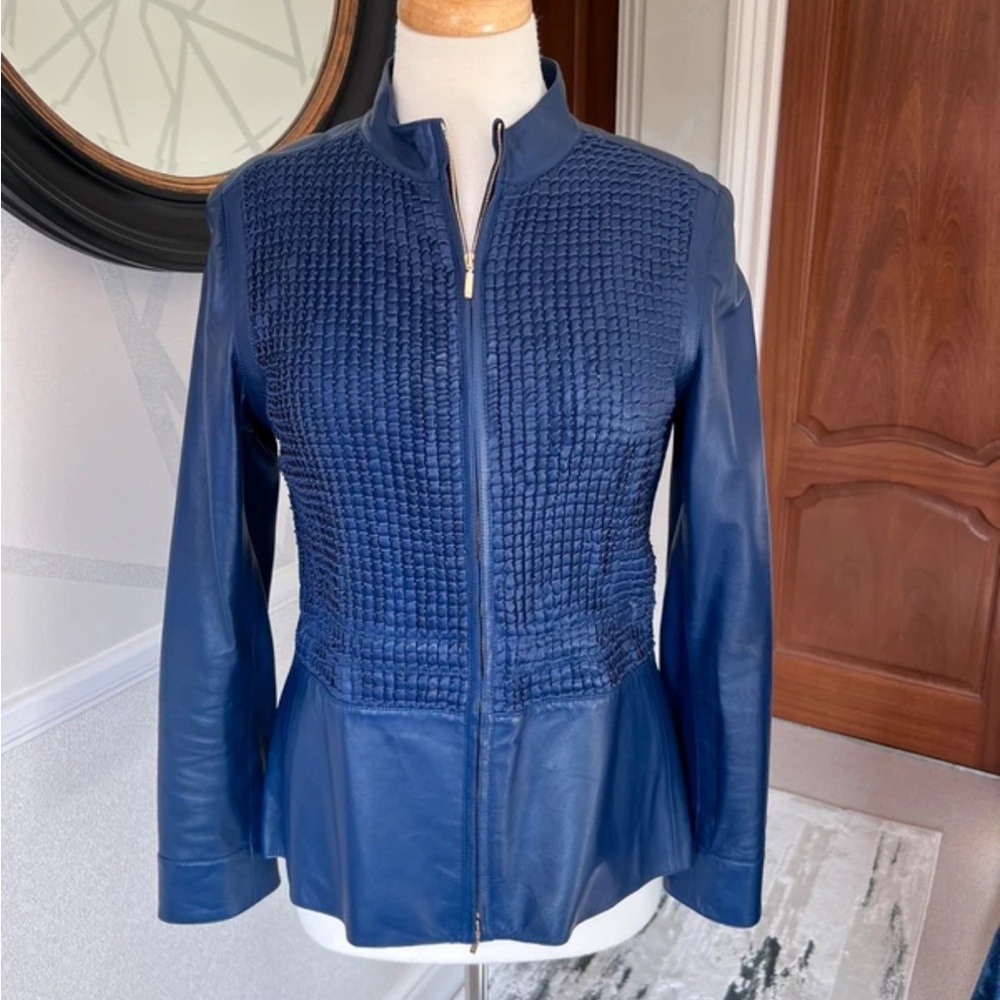 Escada Women's Textured French Navy Leather Jacket & coat. Original price 2,000